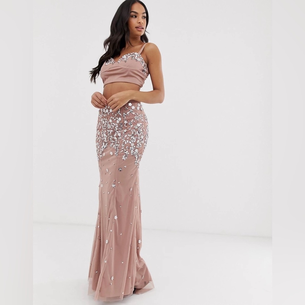 DOLLY & DELICIOUS CO-ORD IN CHAMPAGNE-PINK. EMBELLISHED MERMAID INDIAN CO-ORD